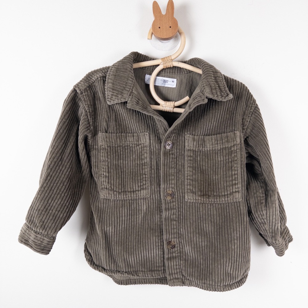 Zara Corduroy Shacket Kids 18-24M Olive Green Button Down Long Sleeve Pocket
